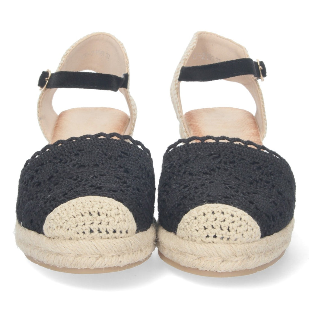 Sandalia de Cuña Valenciana con Pala de Rafia Negra