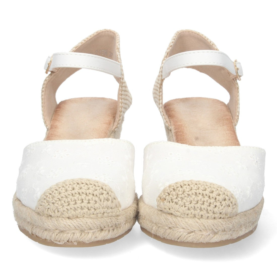 Sandalia de Cuña con Punta de Rafia y motivos florales Negra