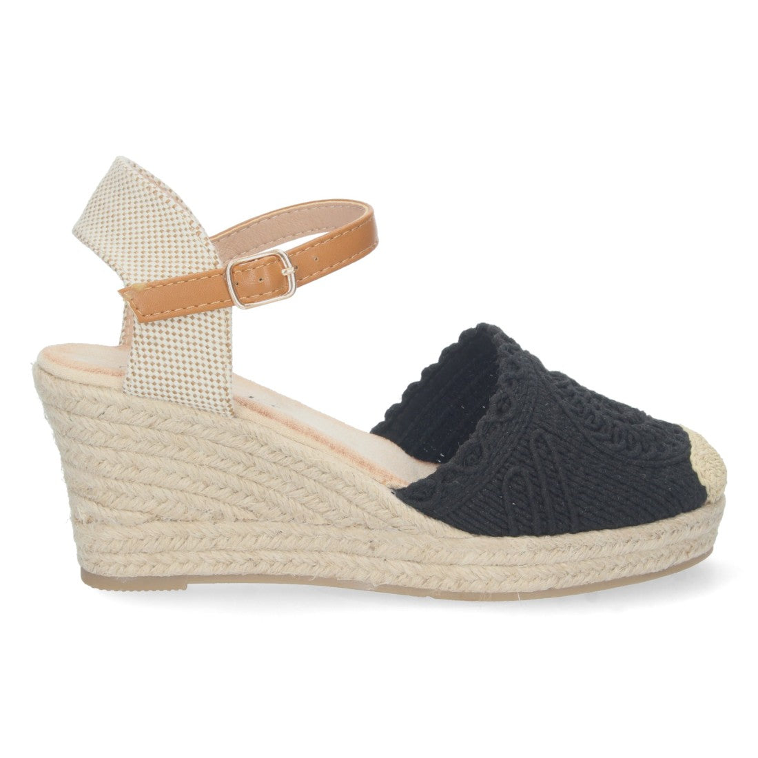 Sandalia de Cuña Valenciana con Punta Tejida Negra