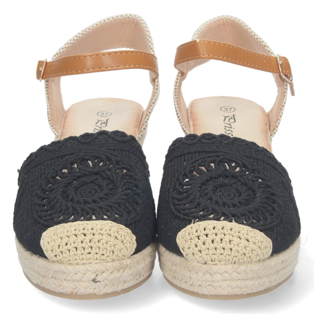 Sandalia de Cuña Valenciana con Punta Tejida Negra