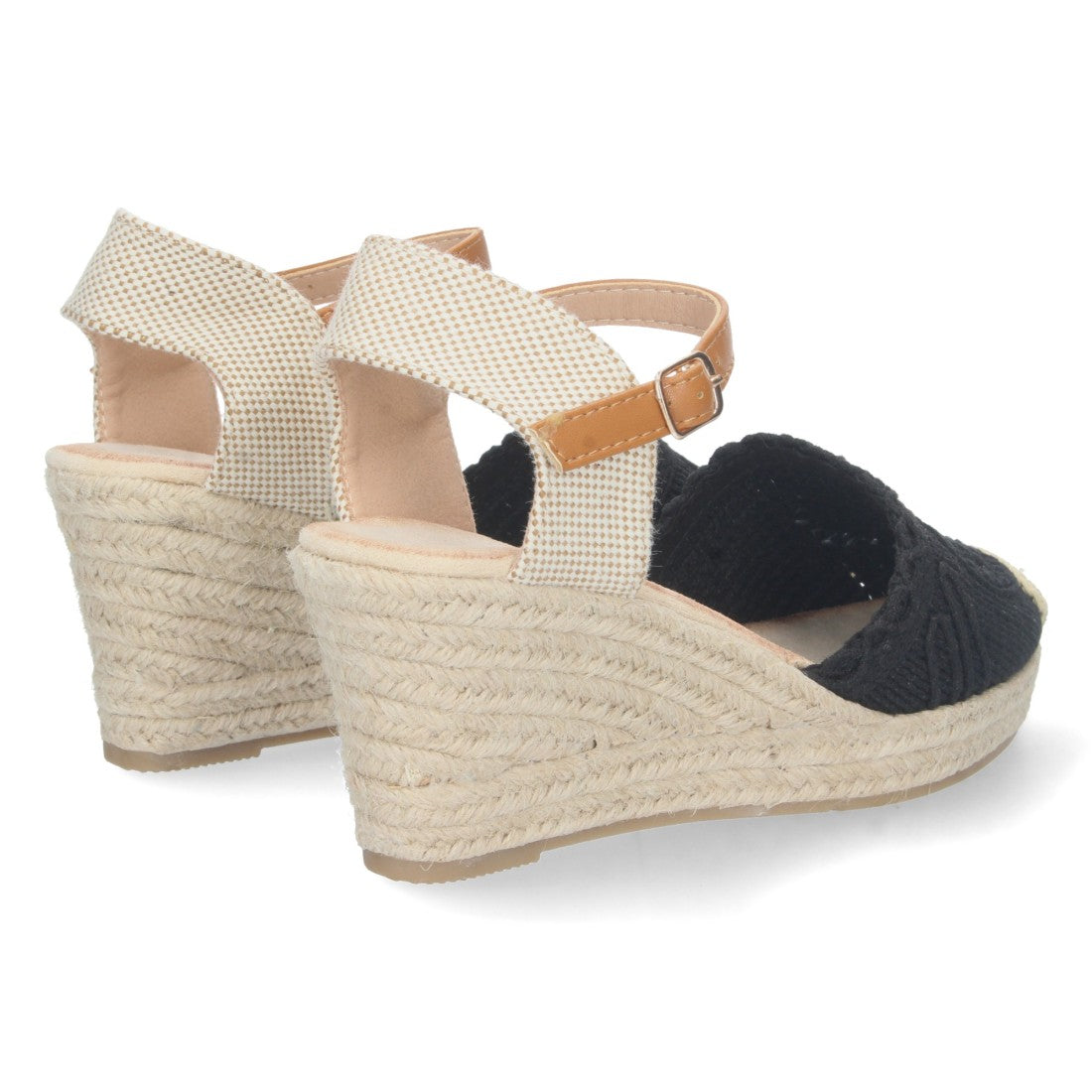 Sandalia de Cuña Valenciana con Punta Tejida Negra