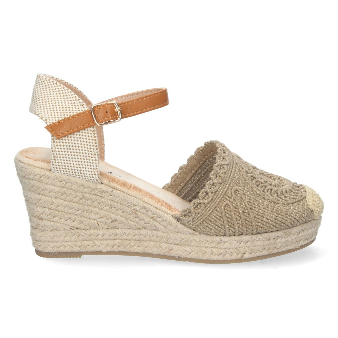 Sandalia de Cuña Valenciana con Punta Tejida Kaki