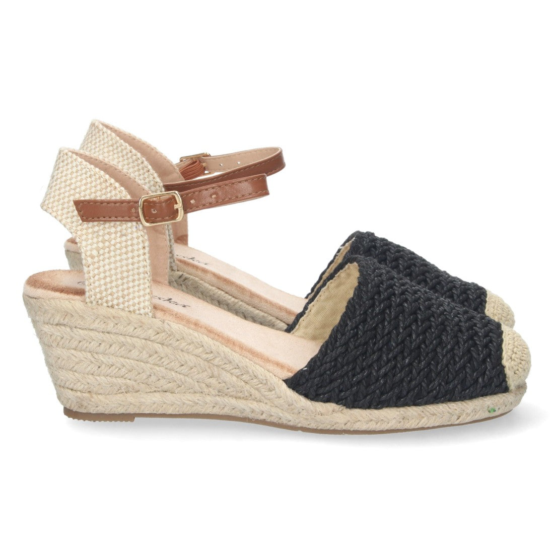 Alpargata de cuña yute pala rafia - negra