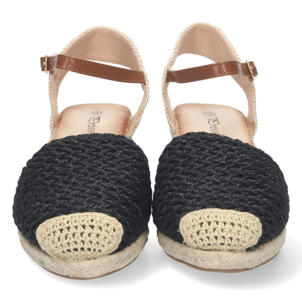 Alpargata de cuña yute pala rafia - negra