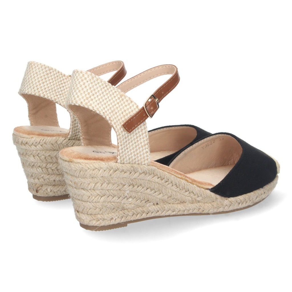 Sandalia de Cuña Valenciana Negra para Mujer