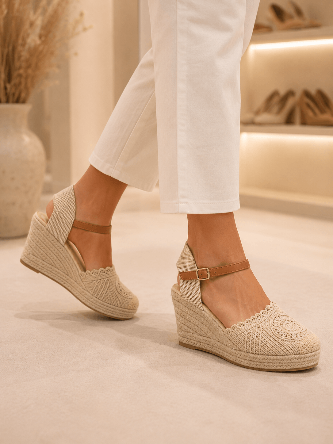 Alpargata de Cuña Valenciana con Punta Tejida-Beige